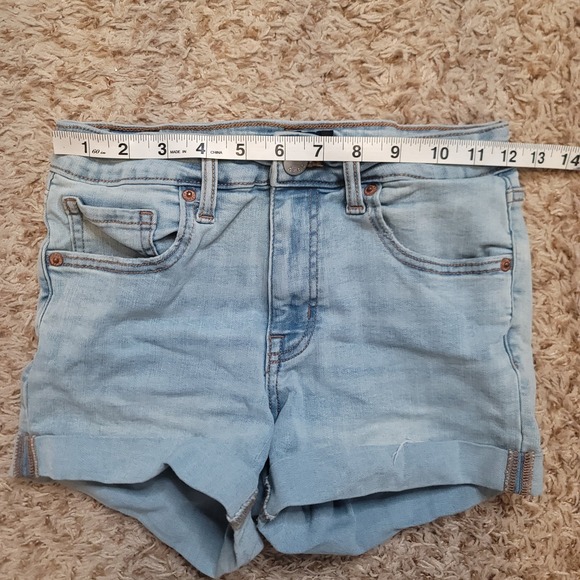 Aeropostale Denim Shorts Girls Size 4 Light Wash High Rise Midi Cuffed Stretch - Picture 4 of 6